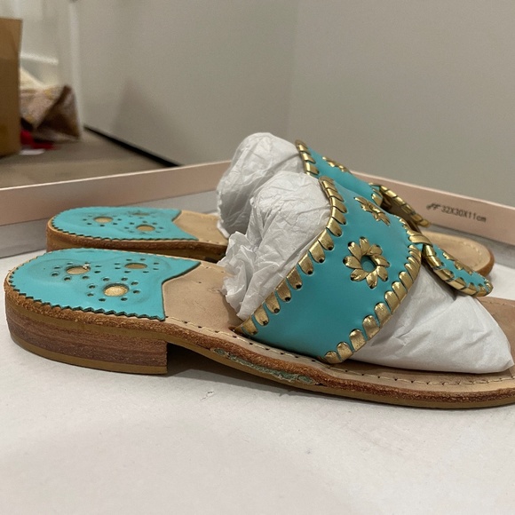 Jack Rogers Flat Sandals- Teal and Gold - Picture 2 of 5